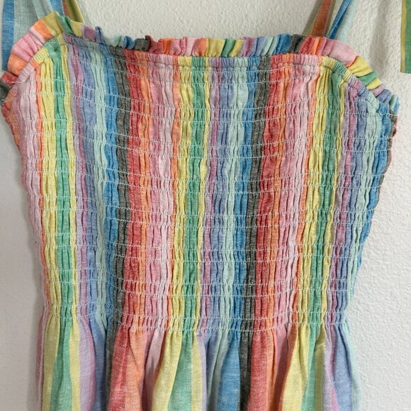 Gap Tank Top S Rainbow Stripe Babydoll Tie Shoulder Smocked Peplum - Picture 2 of 9